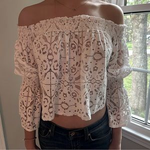 ZARA OFF THE SHOULDER LACE TOP SZ S